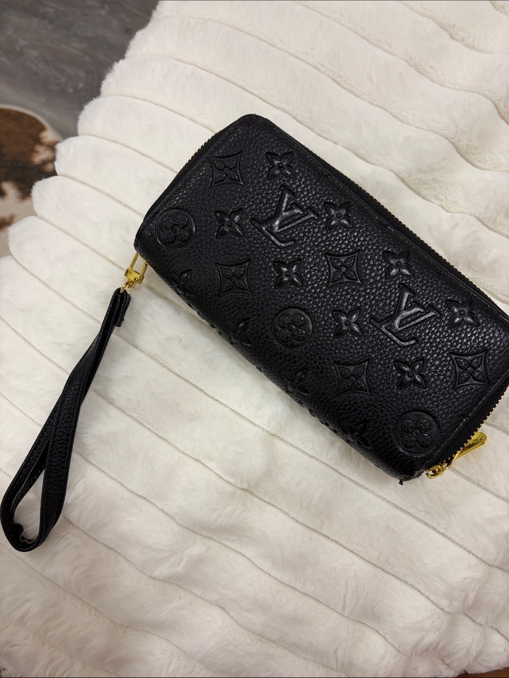 Louis Vuitton Black Embossed Monogram Wristlet Clutch